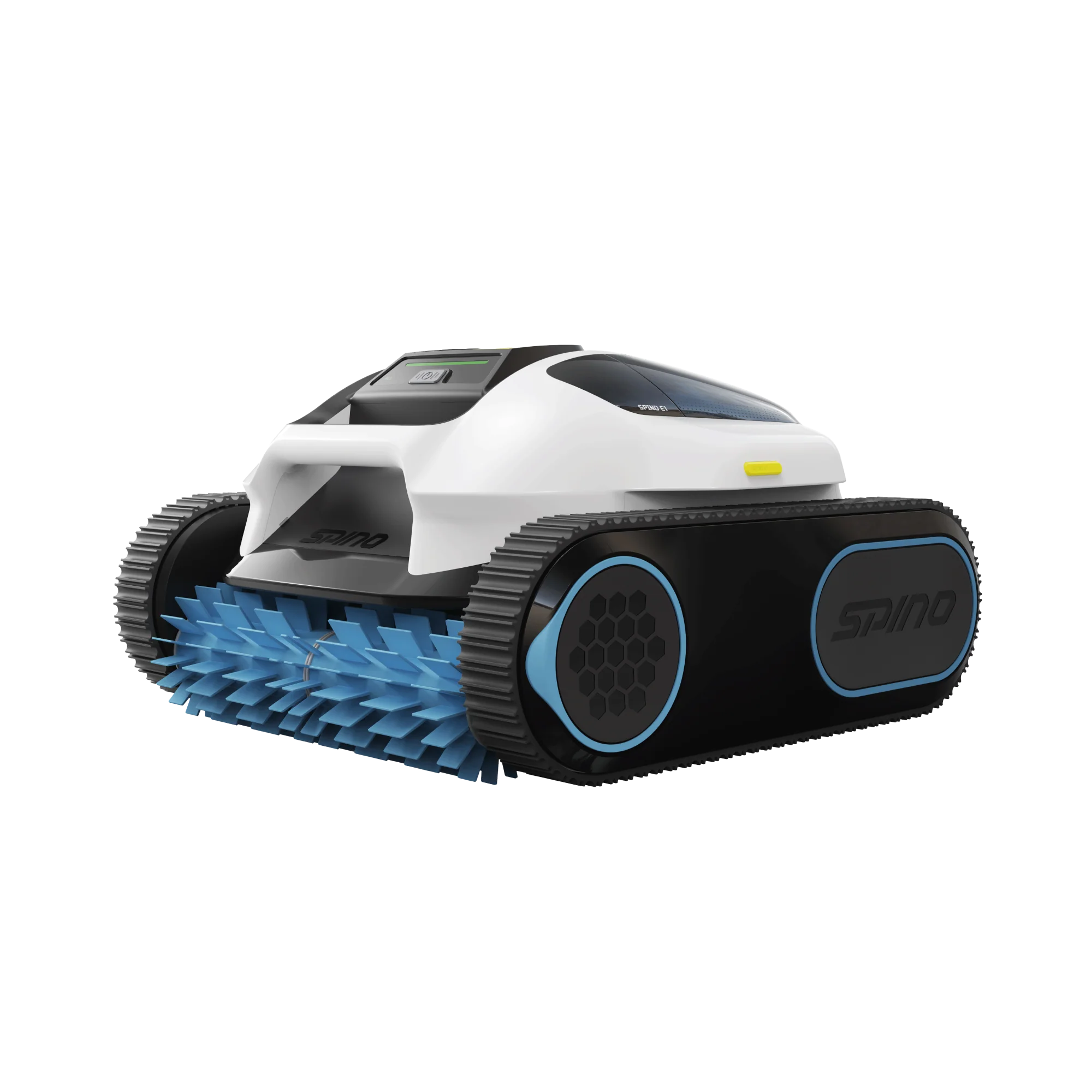 Robot nettoyeur de piscine Mammotion SPINO E1 vu de trois quarts, visuel officiel Mammotion