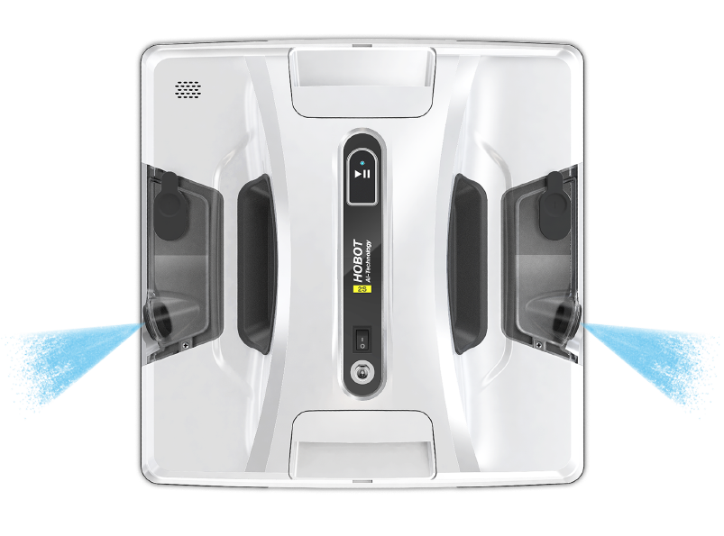 HOBOT-2S vu de dessus avec sa pulvérisation, visuel officiel Hobot