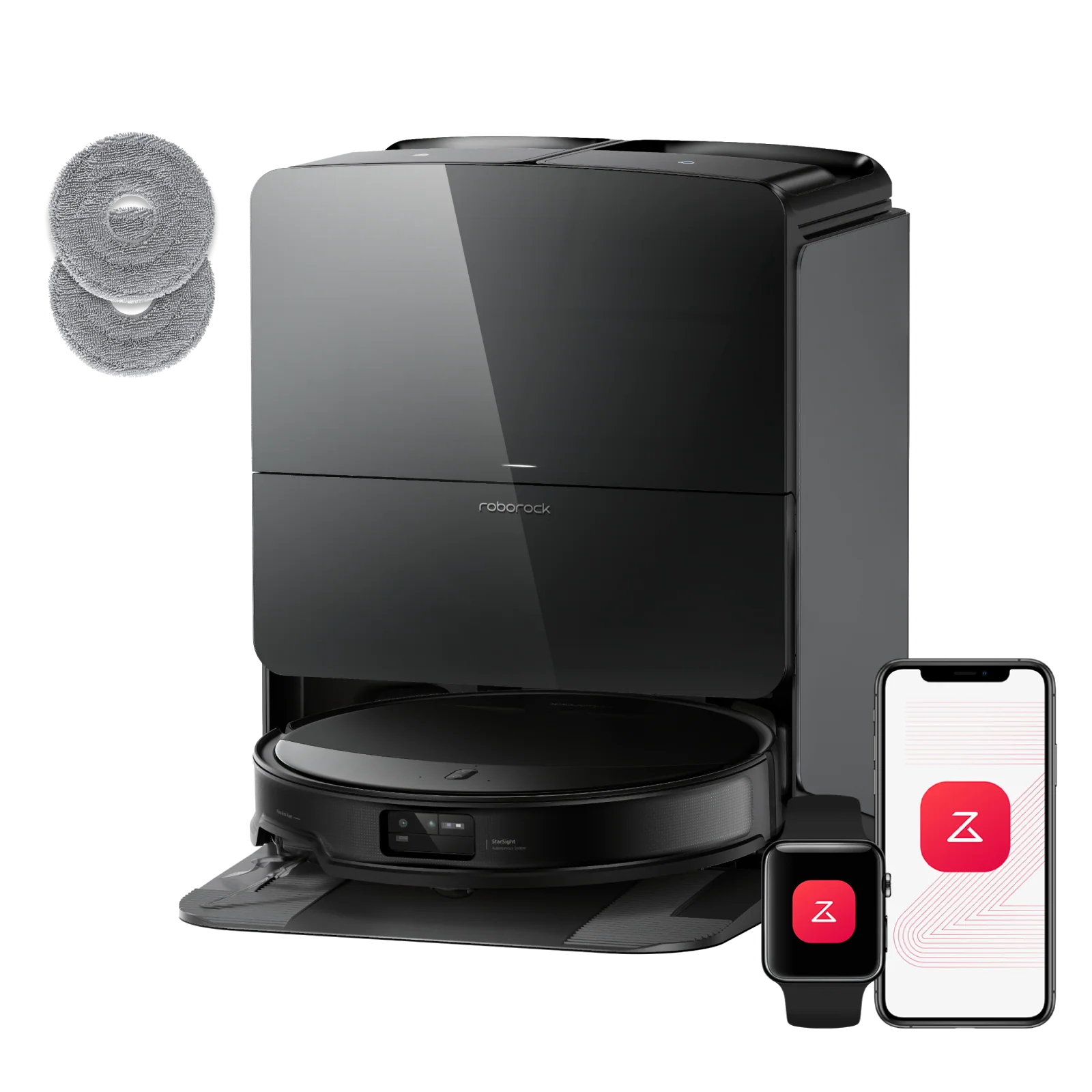Roborock Saros 10R noir avec sa station multifonction 4.0, photo officielle Roborock